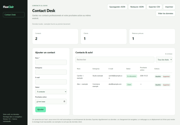 FluxClair — contact desk