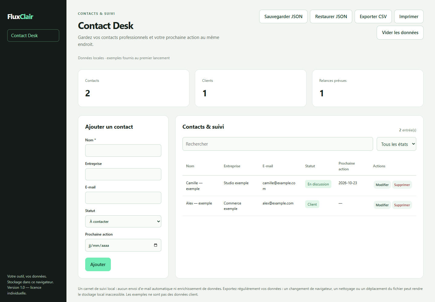 FluxClair — contact desk