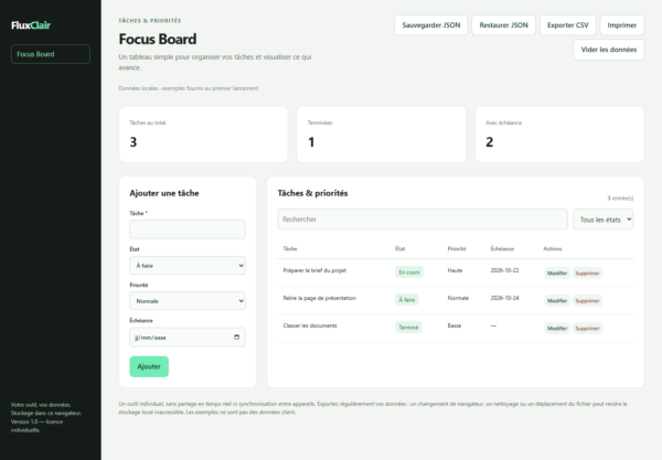 FluxClair — focus board